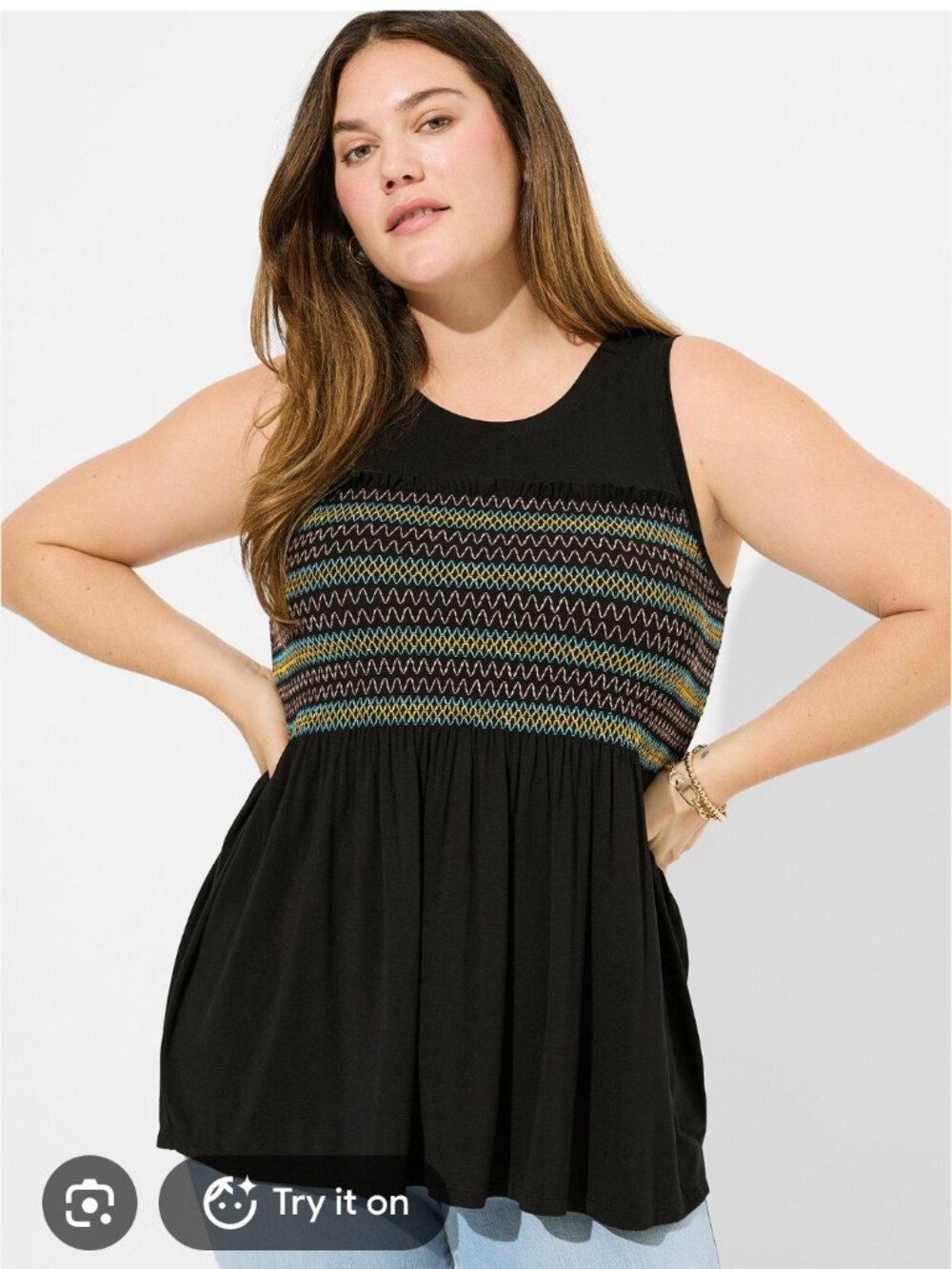 Torrid Super Soft Crew Neck Smocked Tank Top